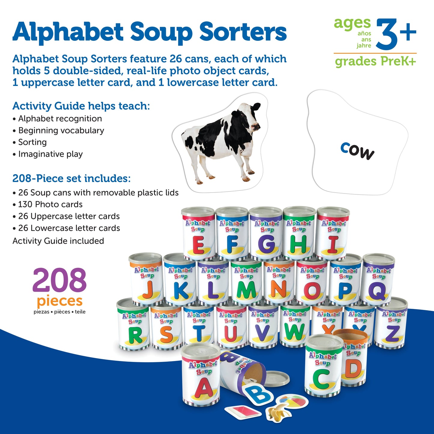 Learning Resources Alphabet Soup Sorters, Hands-On Alphabet & Literacy Learning Set, 208 Pieces, Ages 3+