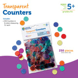 Learning Resources Transparent Counters, Set of 250 Colourful 2cm Counters for Maths Activities, Ages 5 Plus
