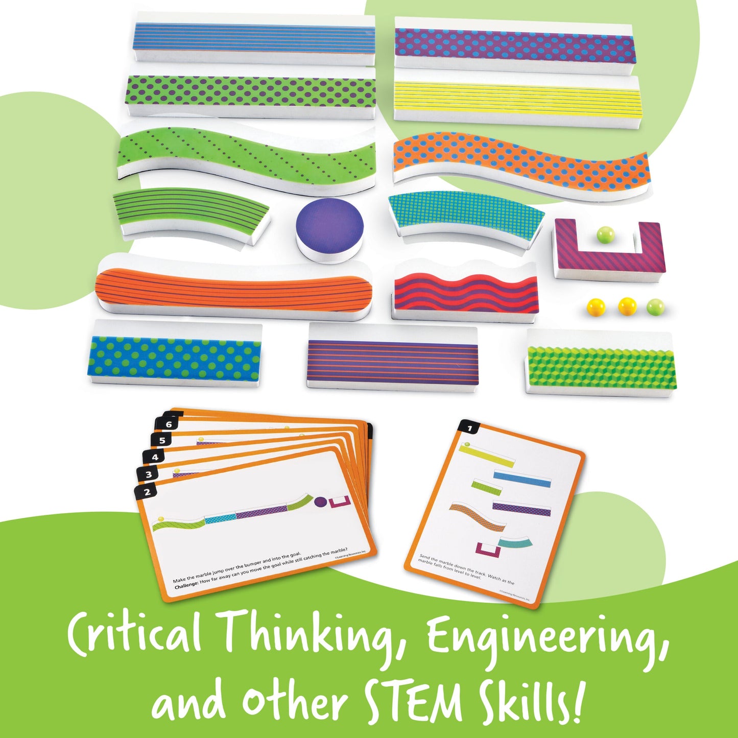 Learning Resources Tumble Trax Magnetic Marble Run, Encourages Engineering & Critical Thinking, Endless Design Combinations, Includes 14 Magnetic Pieces, 10 Activity Cards, 4 Marbles, Ages 5+