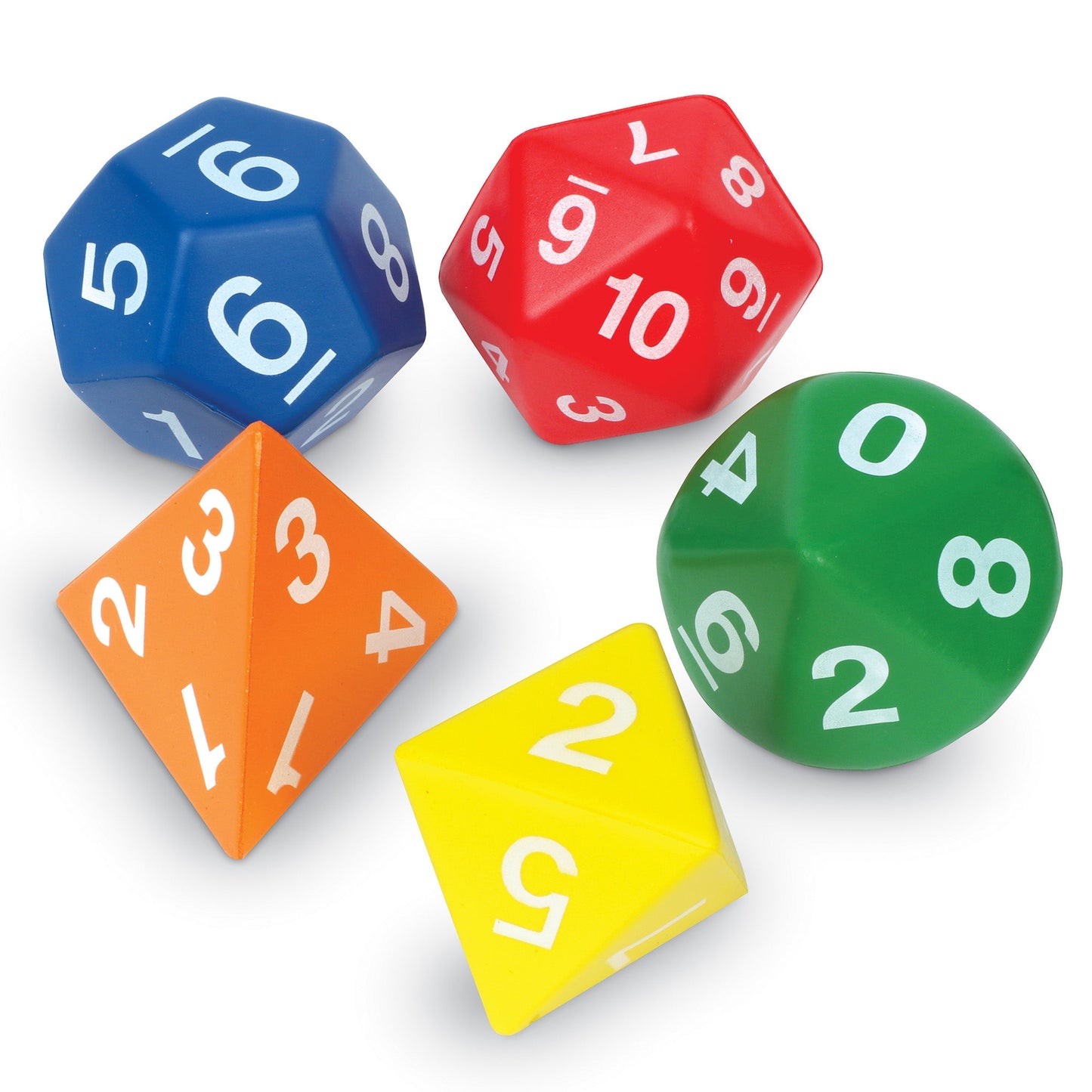 Learning Resources Jumbo Foam Polyhedral Dice, Set of 5 Soft Foam Dice with 4, 8, 10, 12, and 20 Sides, Includes Activity Guide, Ages 6+