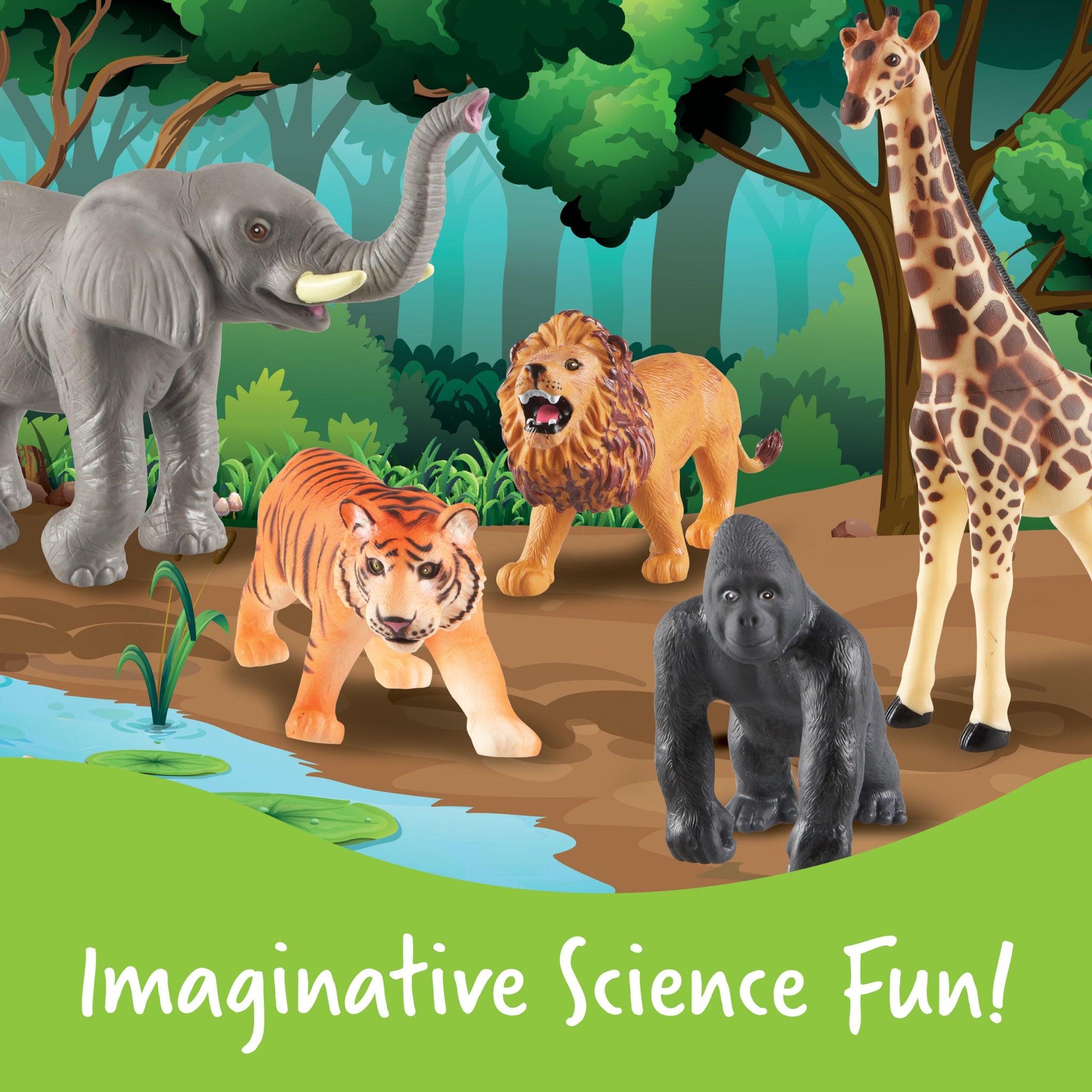 Learning Resources Jumbo Jungle Animals Toy Set, 5-Piece Realistic Wild Animal Figures for Kids Imaginative Play and Early Learning