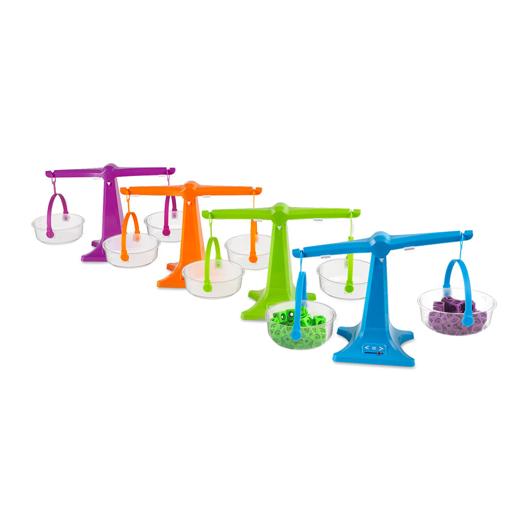 Learning Resources hand2mind Colorful Nestable Pan Balance, Clear Double Pan Balance Scale for Measuring Solids and Liquids, Easy Assembly, Space-Saving Design, Set of 4, Ages 3+