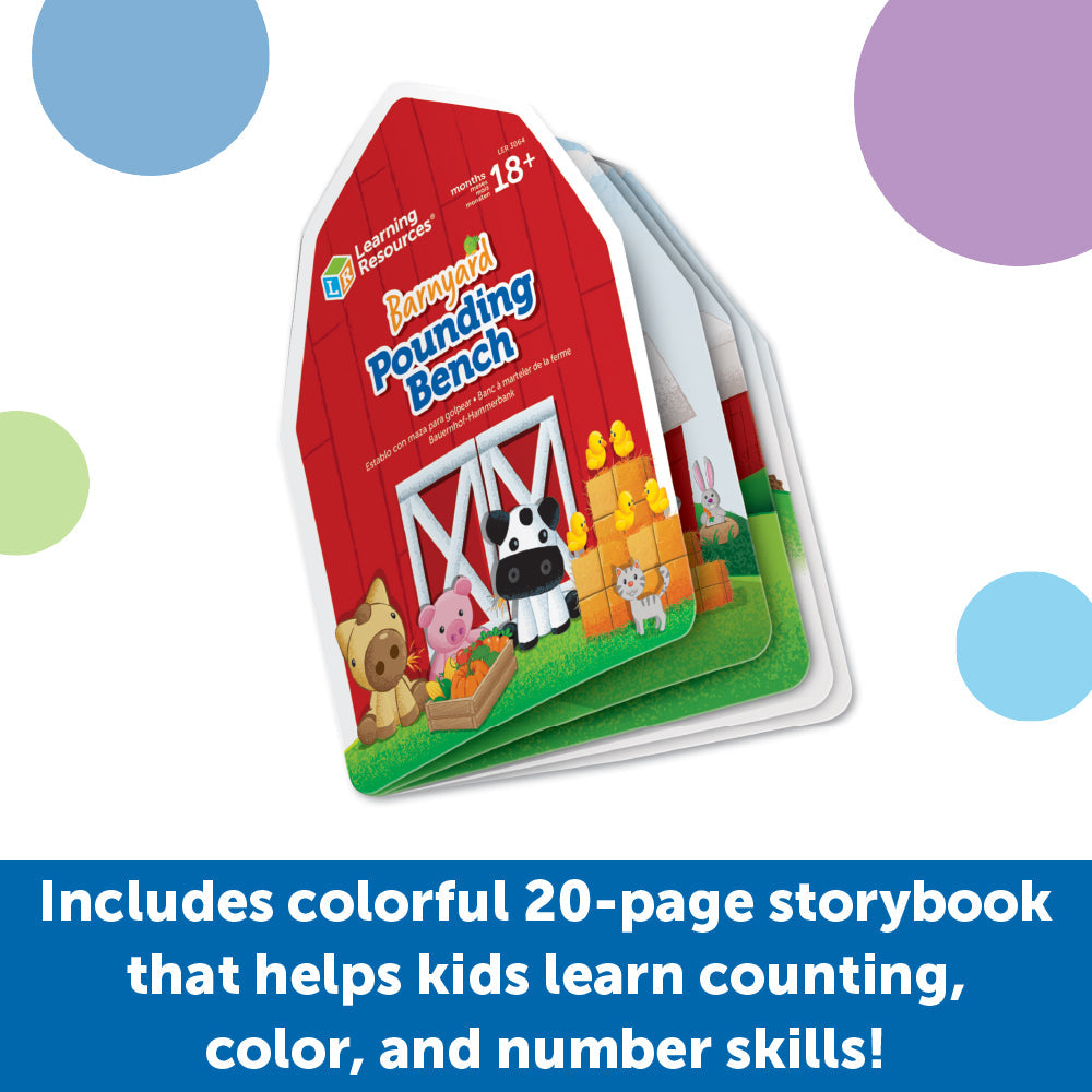 Learning Resources Barnyard Pounding Bench Fine Motor Toy with Storybook for Toddlers Ages 18 Months Plus