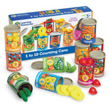 Learning Resources 1 to 10 Counting Cans, Early Years Counting and Sorting Toy with 55 Play Food Pieces, Stackable Storage, Ages 3 Plus