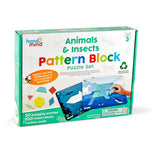 Learning Resources Animals & Insects Pattern Block Puzzle Set, 100 Colourful Pattern Blocks, 10 Double-Sided Puzzle Cards, Recycled Plastic, Early Maths & Shape Recognition, Ages 3+