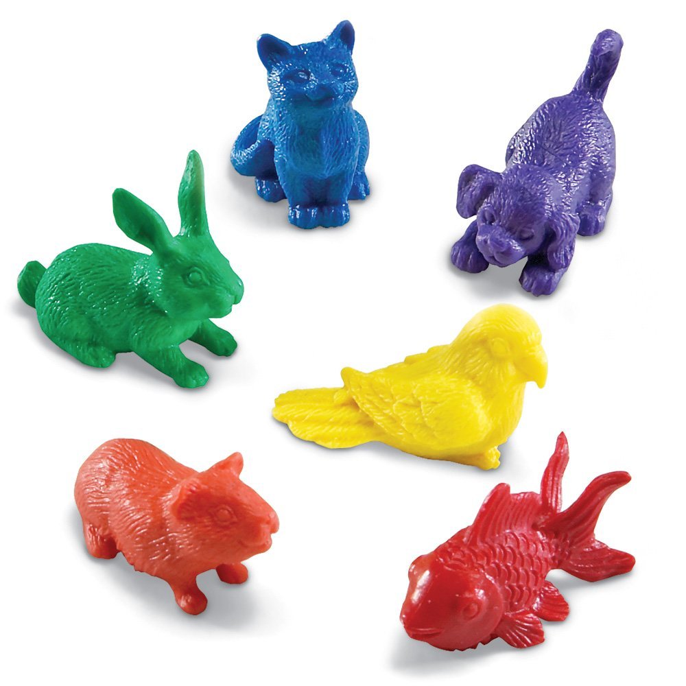 Learning Resources Pet Counters, Set of 72 Animal Counters for Sorting, Counting & Patterning, Includes 6 Pet Shapes in 6 Colours, Storage Tub, Ages 3+