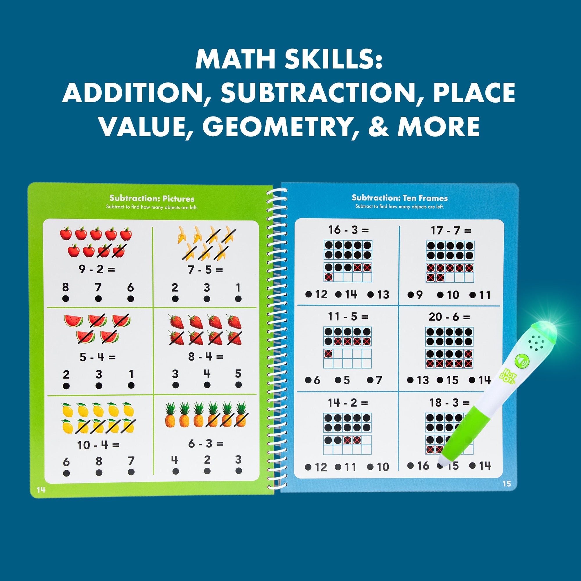 Learning Resources Hot Dots Let's Learn Math 1st Grade, Interactive Workbook with 50 Activity Pages and Talking Pen, Ages 6 Plus