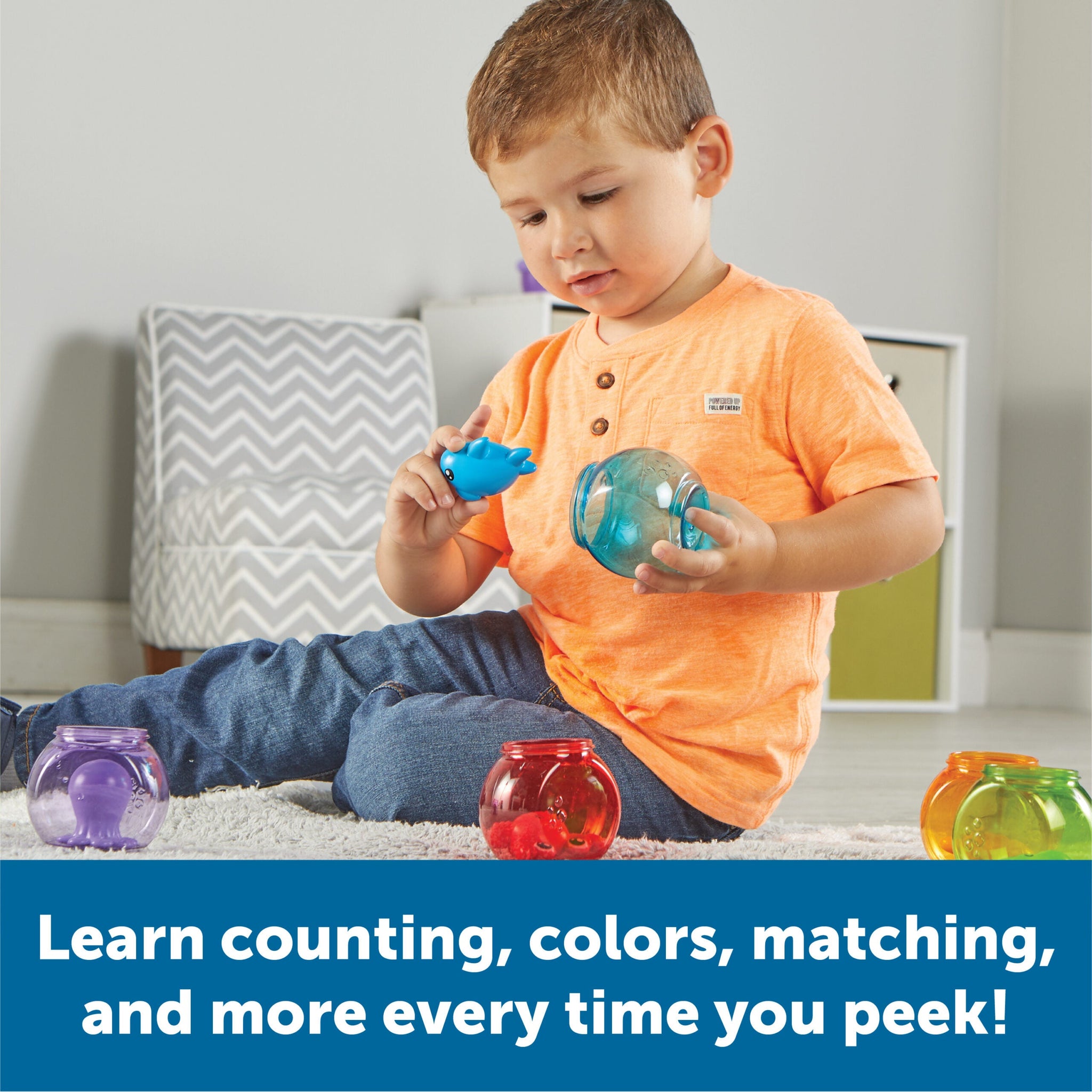 Learning Resources Peekaboo Fishbowl Friends, 10-Piece Toddler Learning Toy for Counting, Colours & Water Play, Stackable Fishbowls & Friendly Sea Creatures, Ages 18 Months+