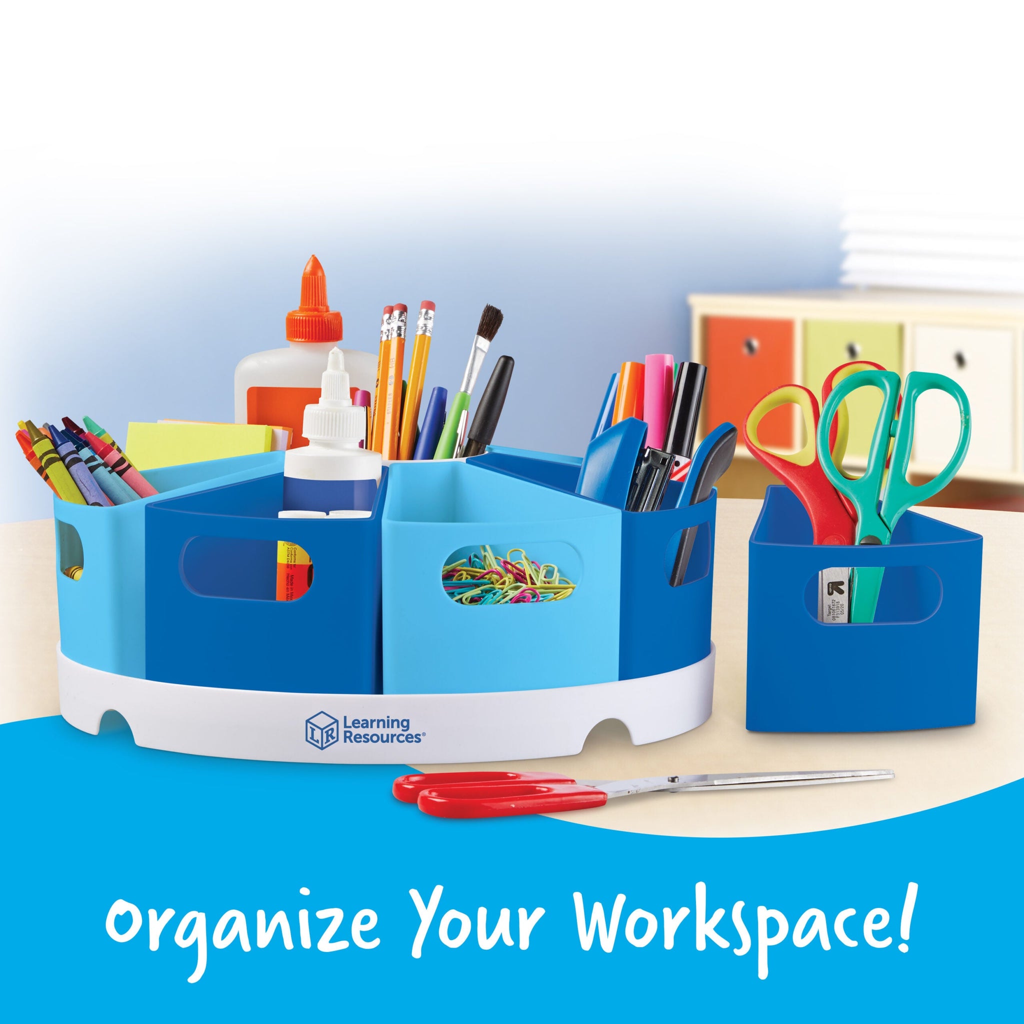 Learning Resources Create-a-Space Storage Centre, Desk Organiser with 8 Removable Containers, Classroom, Home, or Office Supplies Storage, 30cm Diameter Tray, Ages 3+