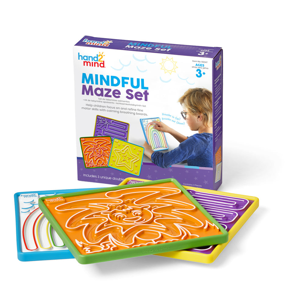 Learning Resources Mindful Maze Set for Kids, Hands-On Breathing Boards for Mindfulness and Emotional Regulation, Set of 3 Double-Sided Tactile Boards, Social Emotional Learning Tools for Ages 3+