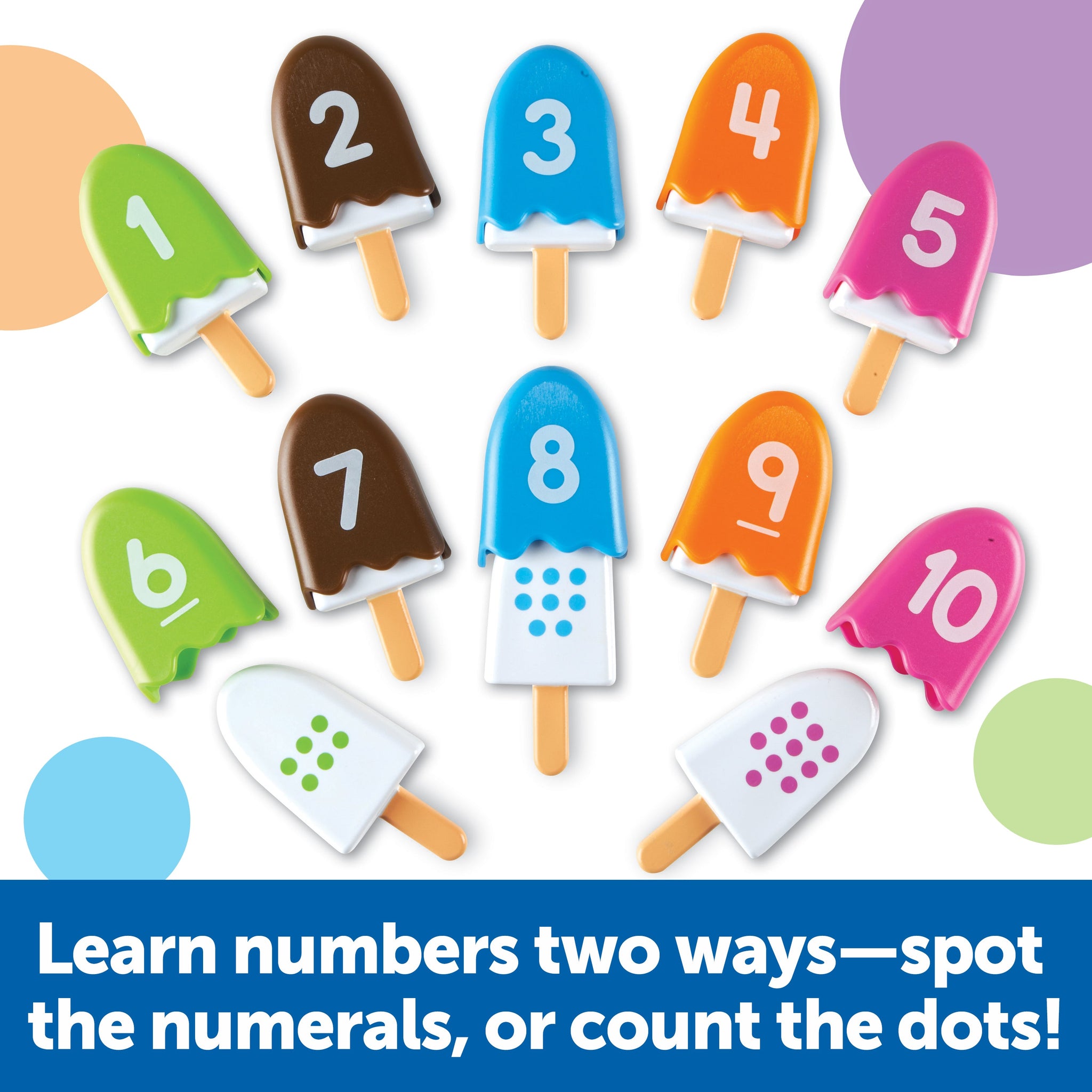 Learning Resources Smart Snacks Number Pops, Counting and Colour Recognition Toy Set for Toddlers Ages 2 and Up, Includes 10 Ice Cream Pops