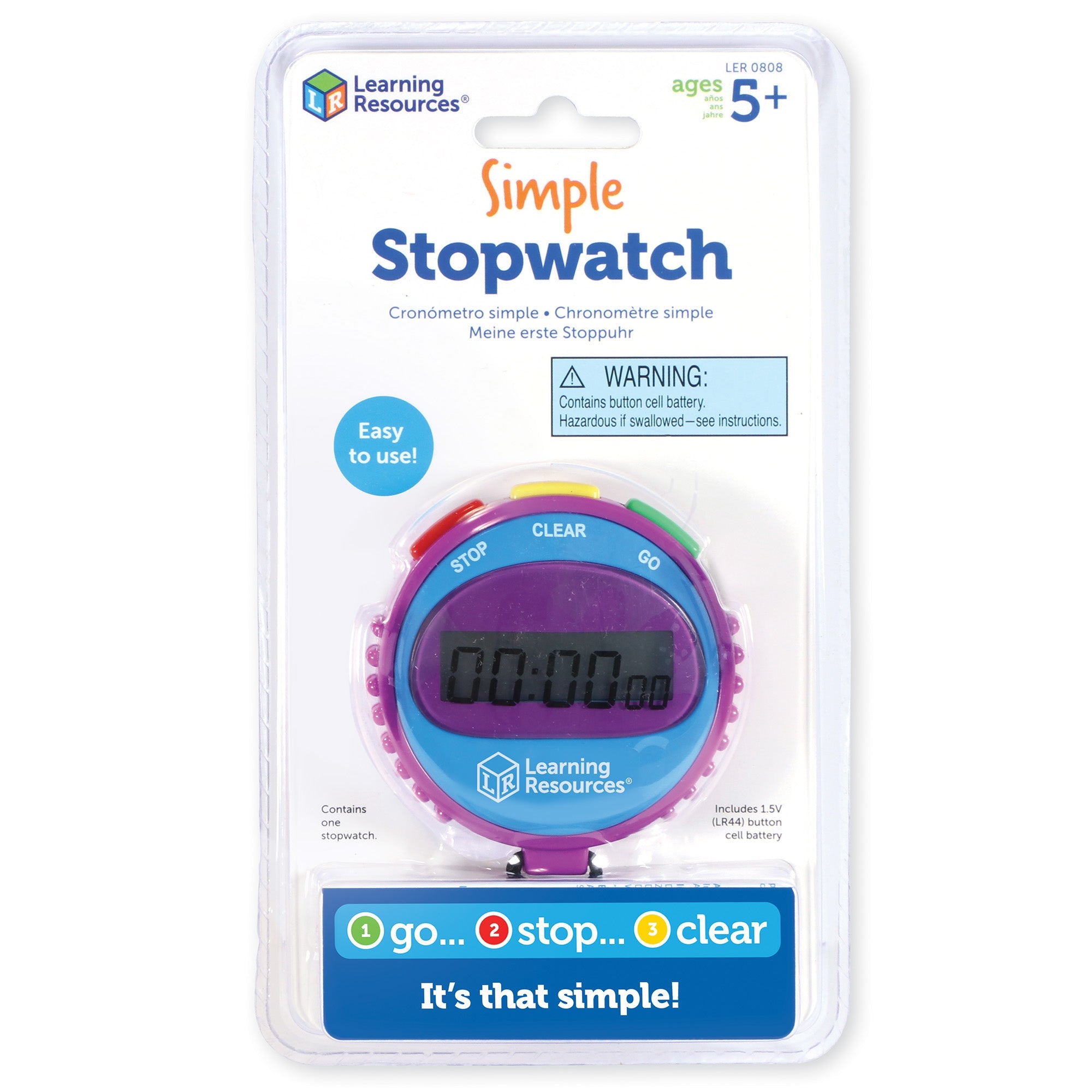 Learning Resources Simple Stopwatch, Easy-to-Use Timer for Kids with Large Digital Display (Ages 5+)