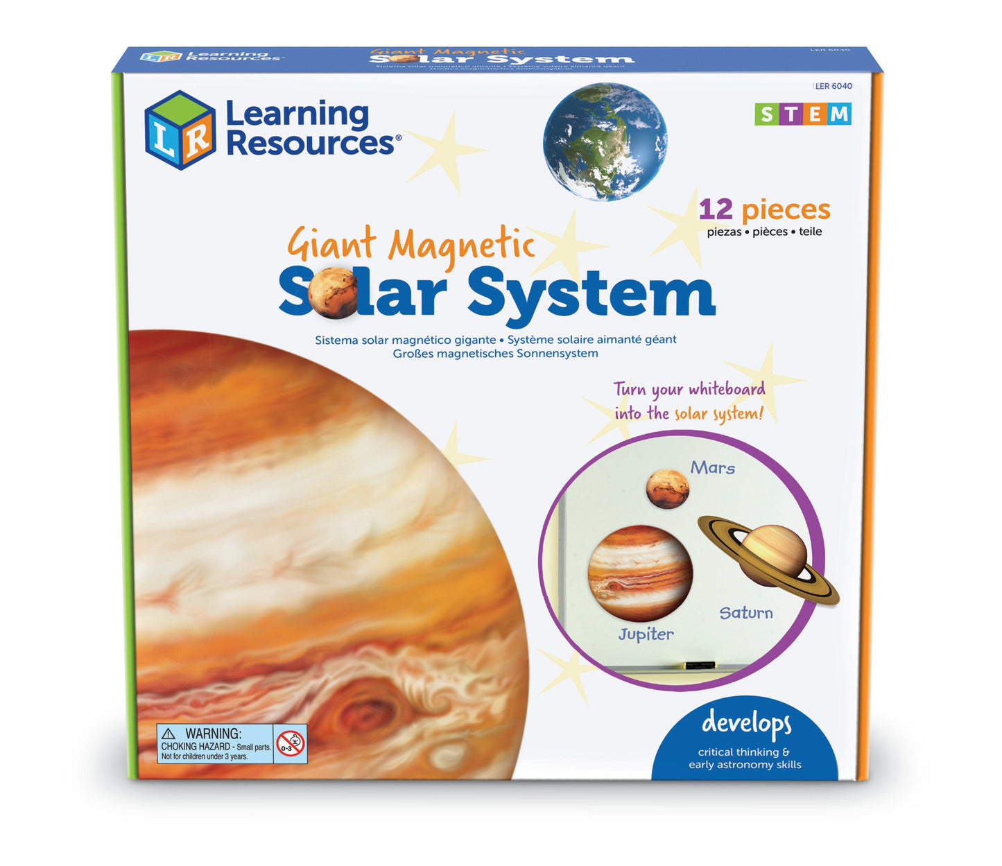 Learning Resources Giant Magnetic Solar System, Full-Colour, Realistic Solar System Magnets for Whiteboard Demonstrations, Includes Planets, Pluto, Moon, Asteroid Belt & Activity Guide, For Kids Ages 5+