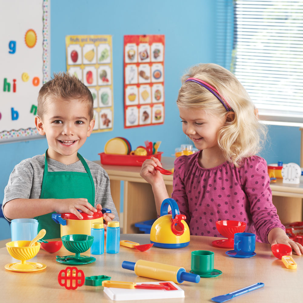 Learning Resources Kitchen Set, 70+ Piece Pretend Play Cooking Set, Durable Plastic Toy Pots, Pans, Utensils & More, Ideal for Imaginative Play & Small Group Activities, Ages 3+