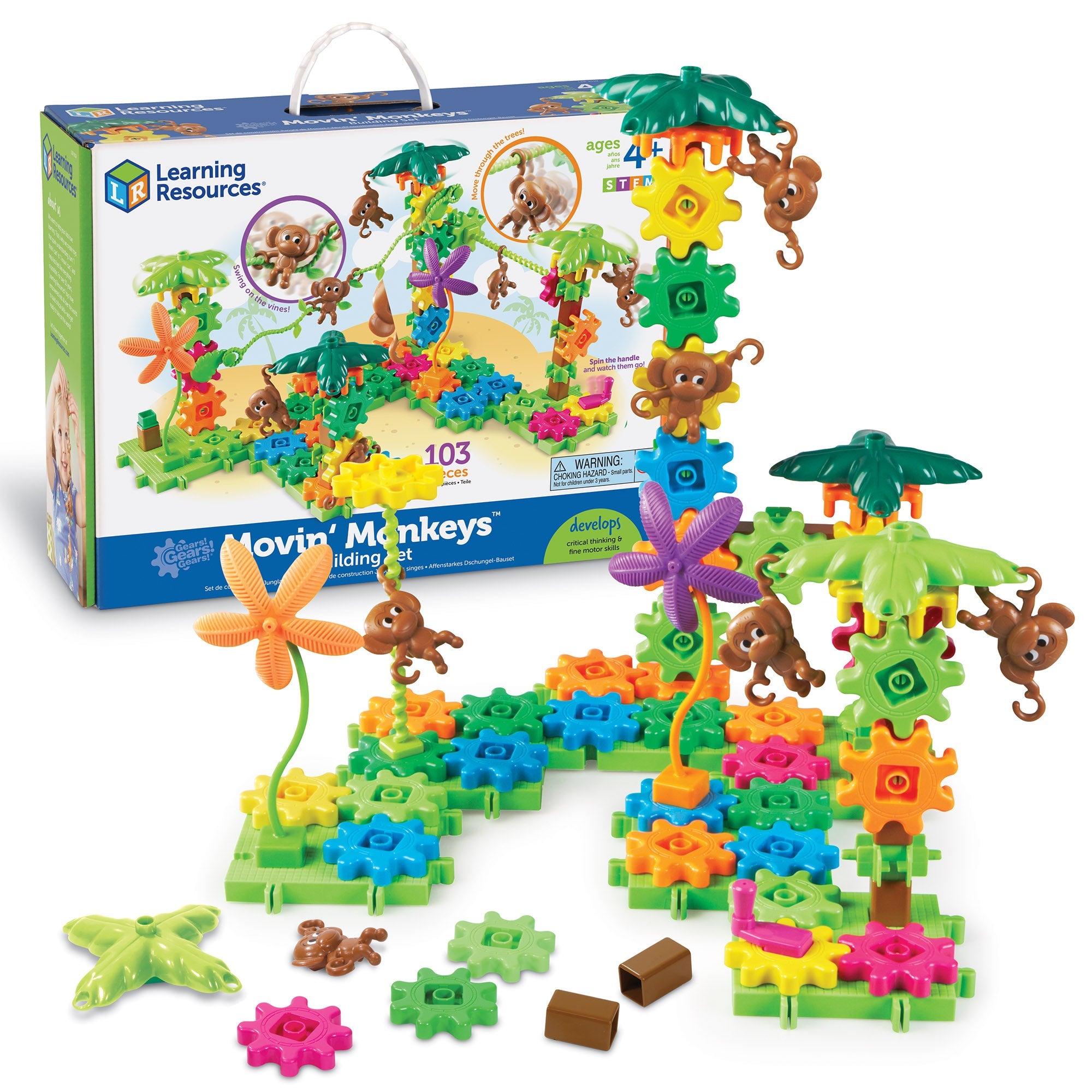 Learning Resources Gears! Gears! Gears! Movin’ Monkeys Building Set, Jungle-Themed Creative Play