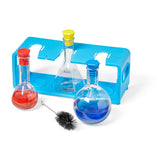 Learning Resources Starter Science Measuring Flask Set, Child-Safe Lab Equipment with 3 Flasks, Stoppers, Stand and Cleaning Brush, Ages 3 Plus