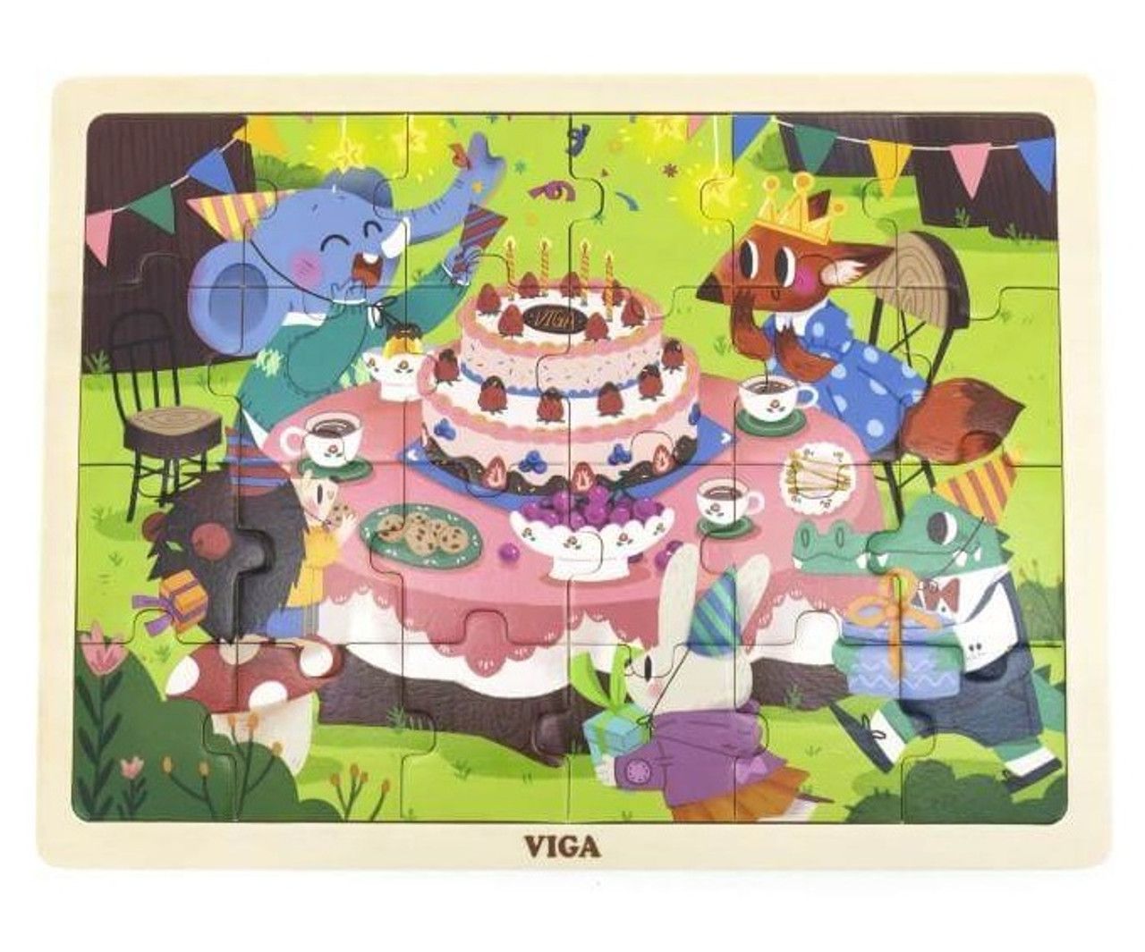 Viga Birthday Party, 24 Piece Jigsaw Puzzle, Montessori Wooden Toy, Develops Sensory, Cognitive & Fine Motor Skills, Non-Toxic & Eco-friendly Kids Educational Toy, Suitable for Children Aged 2Y+