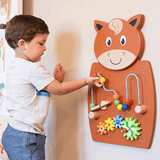 VIGA Wooden Wall Toy Wire Beads & Gears, Montessori Educational Panel with Launching Beads, Develops Fine Motor Skills, Logic & Creativity, Eco-Friendly & Non-Toxic, for Boys & Girls Ages 18M+