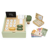 PolarB Wooden Cash Register Toy for Kids, Pretend Play Checkout Set with Scanner, Credit Card, Coins, and Receipt Roll, Educational Role Play Toy for Ages 3 and Up