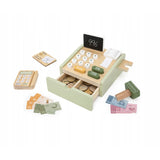 PolarB Wooden Cash Register Toy for Kids, Pretend Play Checkout Set with Scanner, Credit Card, Coins, and Receipt Roll, Educational Role Play Toy for Ages 3 and Up