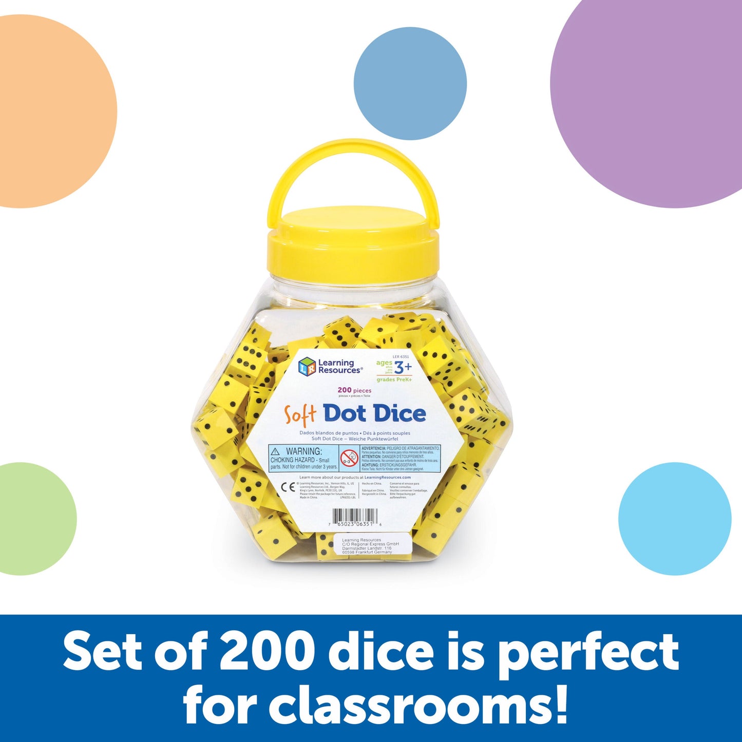 Learning Resources Soft Foam Dot Dice, Set of 200, Quiet and Durable Dice for Classroom Games, Maths Activities, and Probability Learning