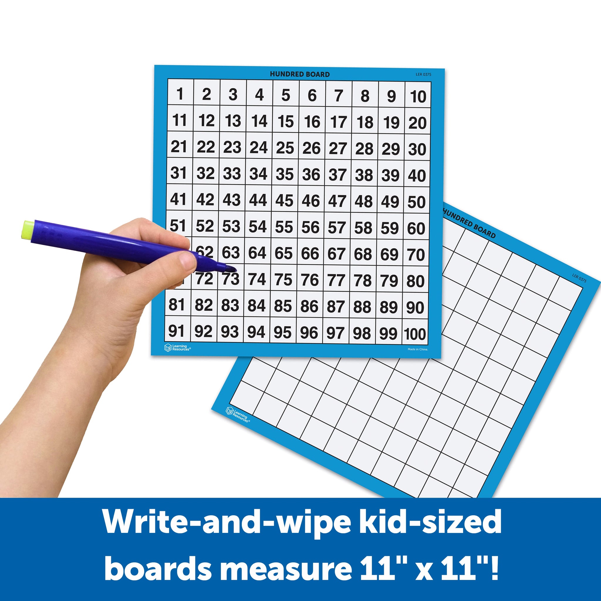 Learning Resources Laminated Hundred Boards, Set of 10 Double-Sided Dry-Erase Grids, 1â100 Counting Aid for Kids, Ages 5+
