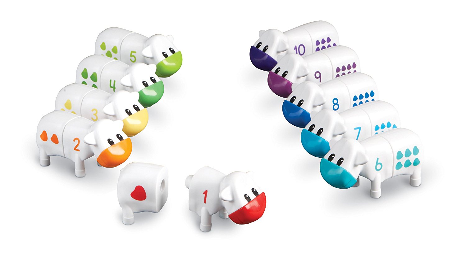 Learning Resources Snap-n-Learn Counting Cows, Early Math Toy for Toddlers with Number and Shape Matching, 10 Colorful Two-Piece Cows with Storage Tub, Ages 2+