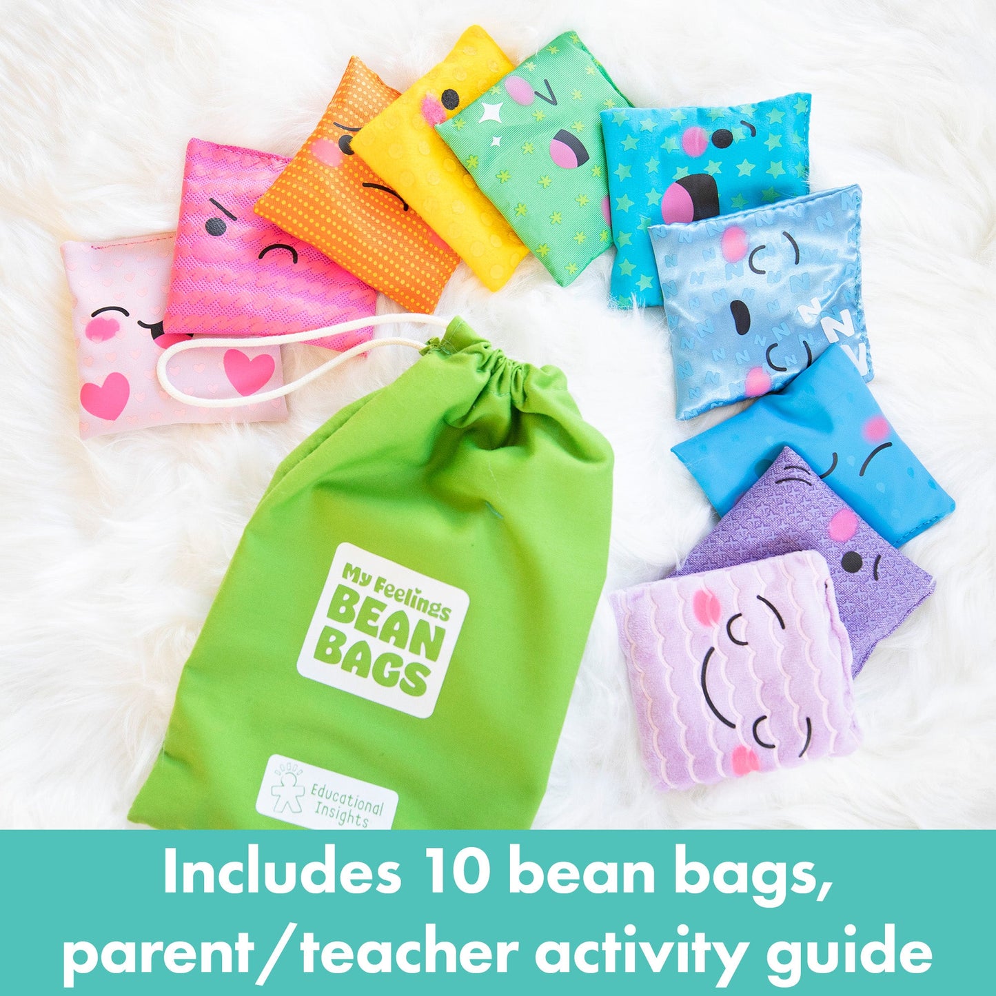 Learning Resources My Feelings Bean Bags, Set of 10 Tactile Emotion Bean Bags, Social Emotional Learning for Kids, Develops Vocabulary, Motor Skills & Sensory Awareness, Includes Activity Guide & Storage Bag, Ages 3+