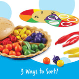 Learning Resources Super Sorting Pie, Early Numeracy & Colour Recognition, Counting & Sorting Activity Set with 60 Fruit Counters, Jumbo Tweezers, Sorting Cards & Activity Guide, Ages 3+