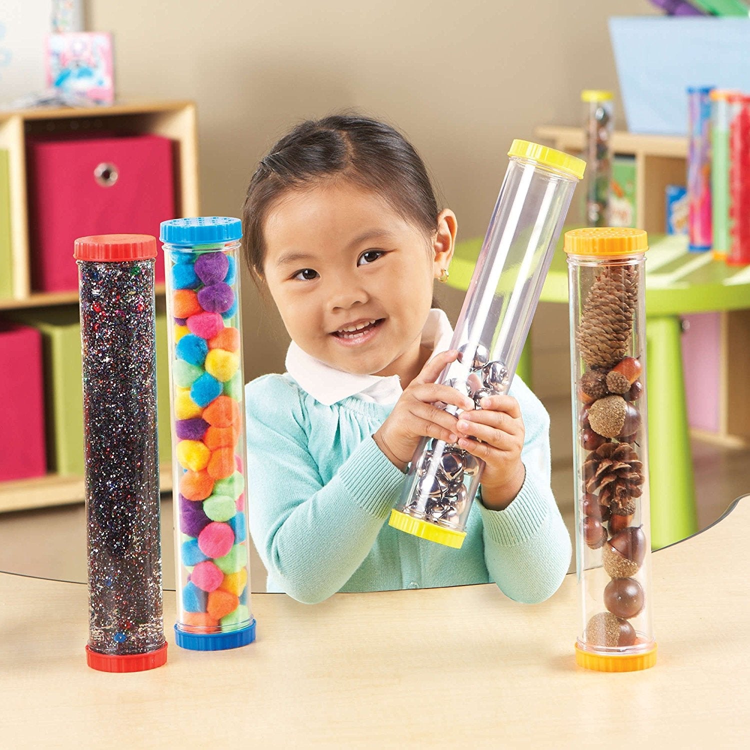 Learning Resources Primary Science Sensory Tubes, Sensory Exploration and Early Scientific Discovery, Set of 4 with Solid and Vented Lids, Ages 2+