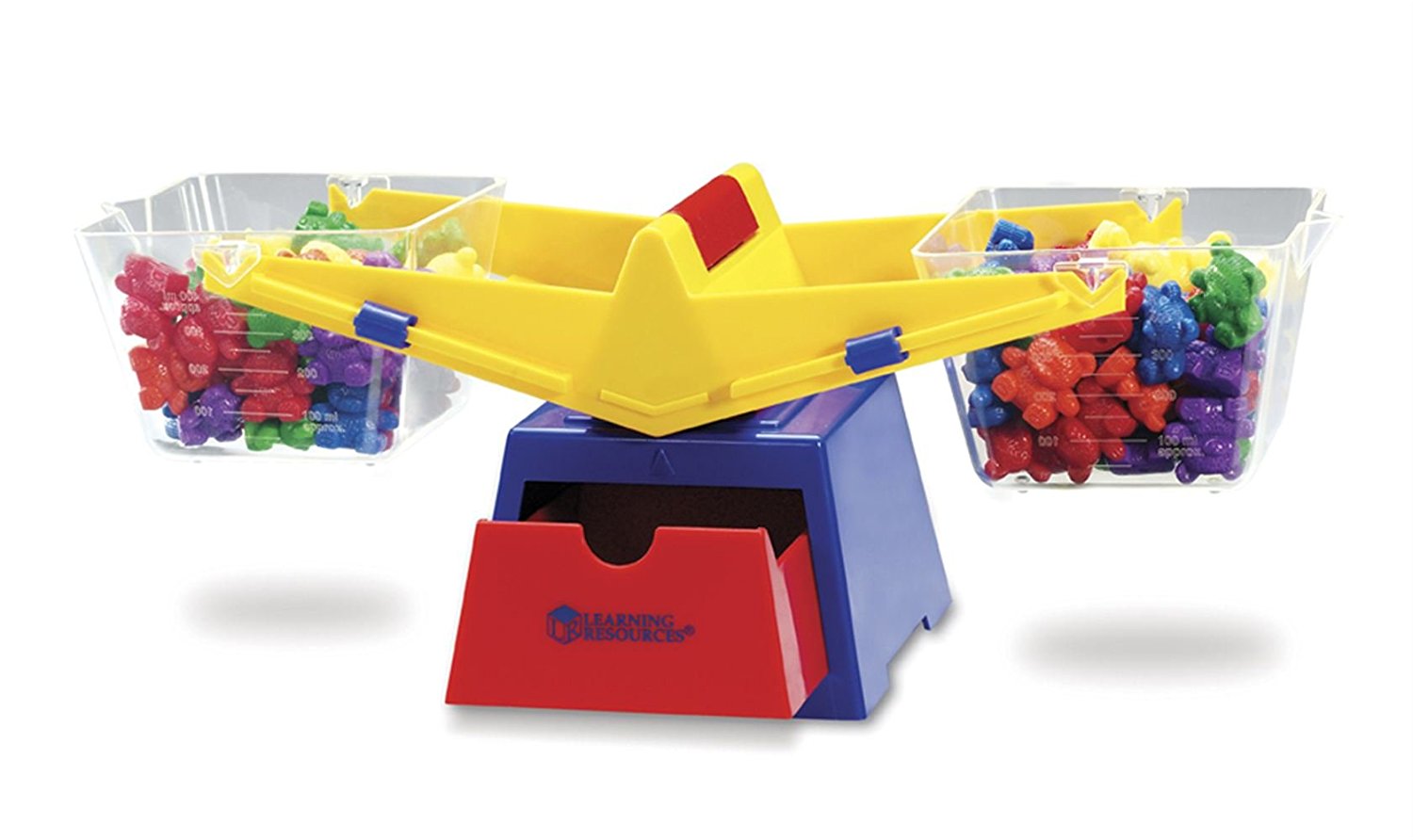 Learning Resources Primary Bucket Balance with Compare Bear Counters, Hands-On Math Learning Tool for Weighing, Measuring and Comparing, Includes 102 Counters and Activity Guide, Ages 3+