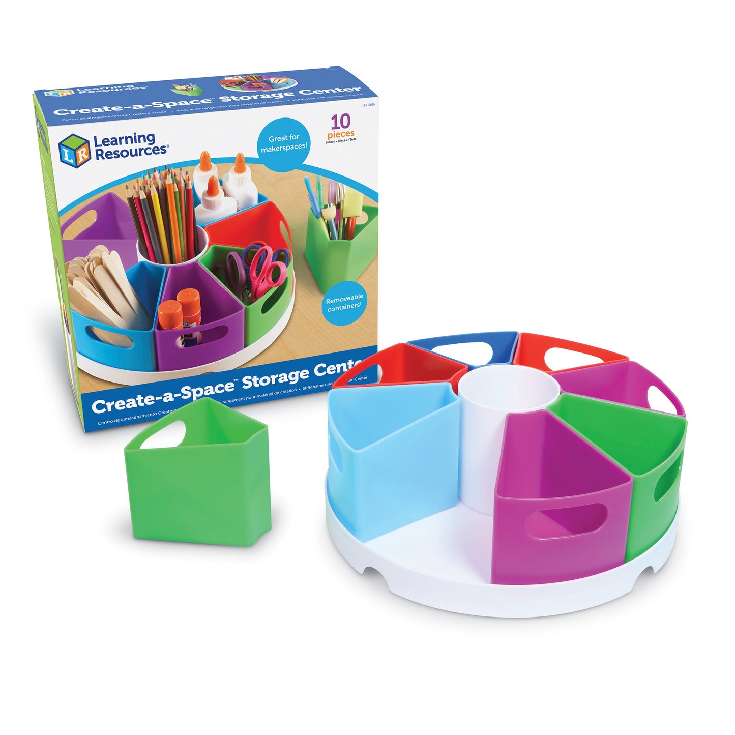 Learning Resources Create-a-Space Storage Center, Vibrant, Multi-Compartment Organizer for Classroom, Office, or Homework Station, Includes 9 Storage Containers (30.5cm D x 11.5cm H)