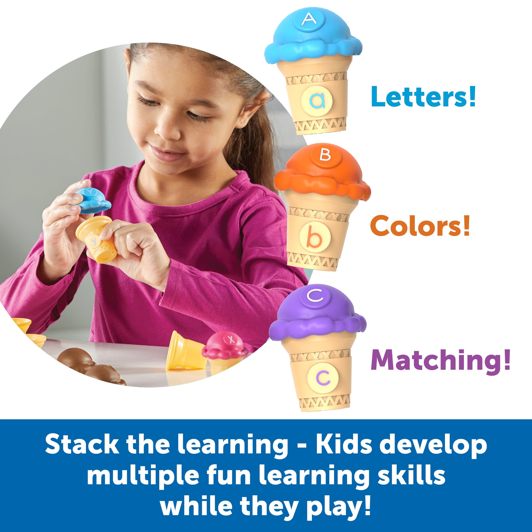 Learning Resources Educational Ice Cream Alphabet Toy Set for Preschool Kids, 26 Matching Pieces for ABC Learning and Imaginative Play