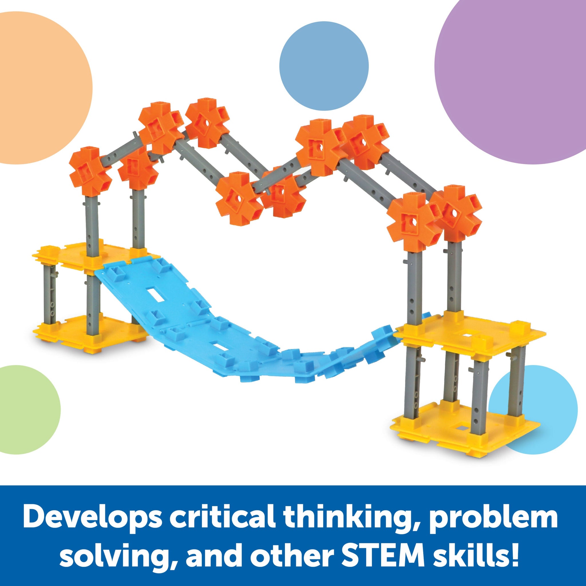 Learning Resources STEM Explorers Bridge Builders, STEM Toys for Kids Ages 5+, Build Bridges and Towers, 9 Engineering Challenges, Critical Thinking Skills, 62 Pieces, Activity Cards