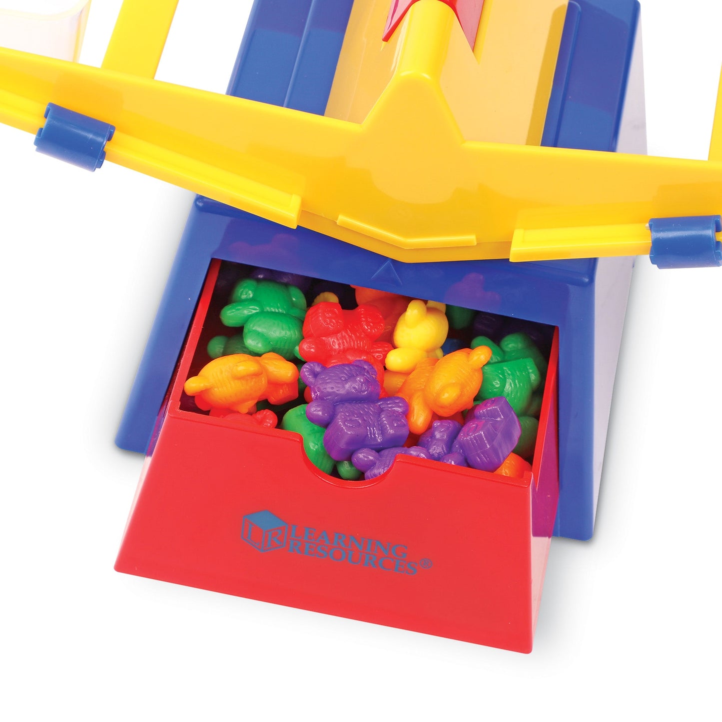 Learning Resources Primary Bucket Balance with Compare Bear Counters, Hands-On Math Learning Tool for Weighing, Measuring and Comparing, Includes 102 Counters and Activity Guide, Ages 3+