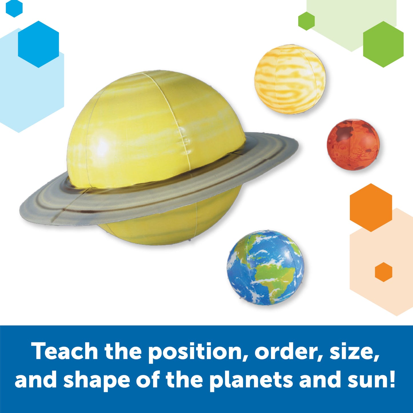 Learning Resources Giant Inflatable Solar System Set, Interactive 3D Planet Model with Sun, Planets, Moon & Activity Guide, Includes Repair Kit, Pump & Hooks for Hanging, For Kids Ages 5+